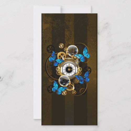 Steampunk Gears and Blue Butterflies Card
