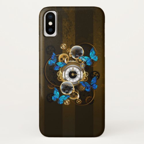 Steampunk Gears and Blue Butterflies iPhone XS Case