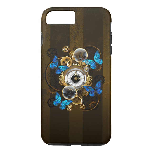 Steampunk Gears and Blue Butterflies Case-Mate iPhone Case (Back)