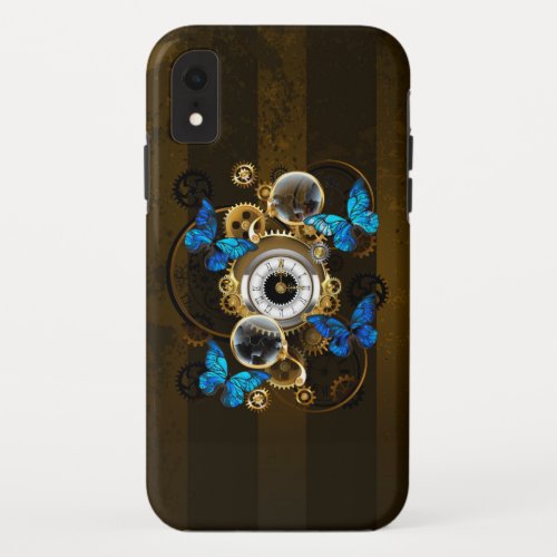 Steampunk Gears and Blue Butterflies iPhone XR Case