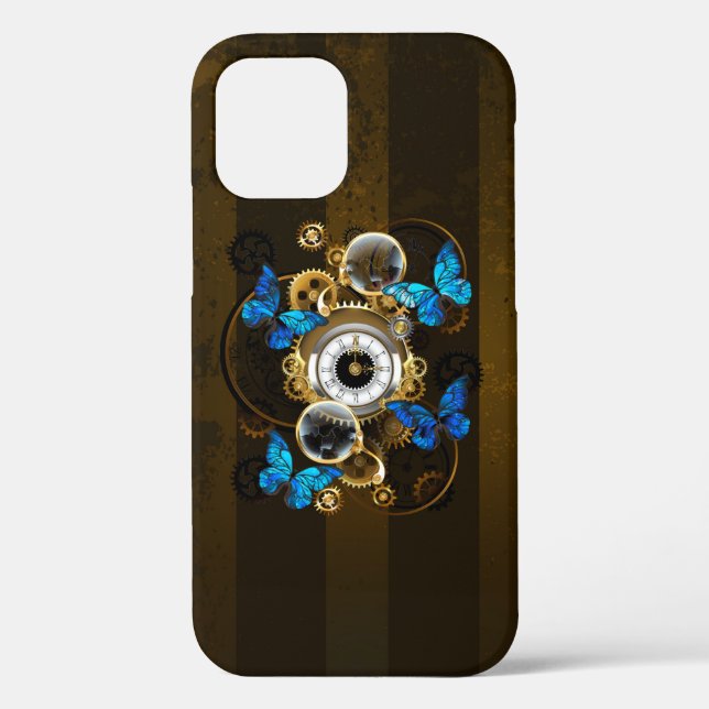 Steampunk Gears and Blue Butterflies Case-Mate iPhone Case (Back)