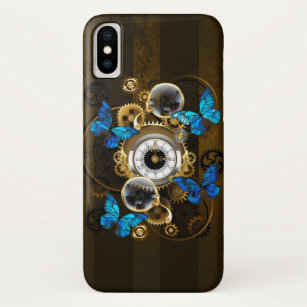 Steampunk Gears and Blue Butterflies iPhone X Case