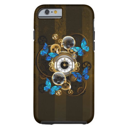 Steampunk Gears and Blue Butterflies Tough iPhone 6 Case