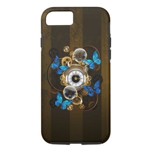 Steampunk Gears and Blue Butterflies iPhone 87 Case