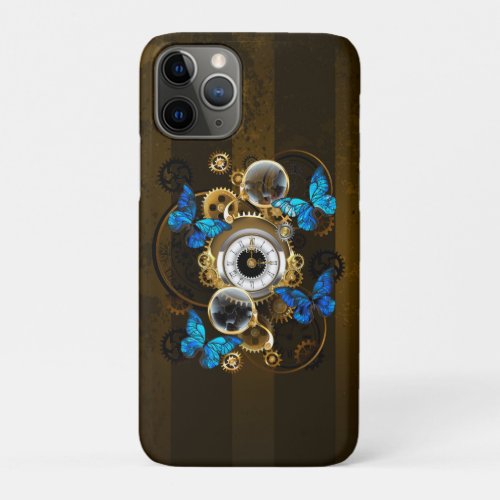 Steampunk Gears and Blue Butterflies iPhone 11 Pro Case