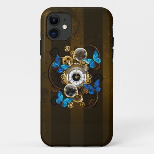 Steampunk Gears and Blue Butterflies iPhone 11 Case
