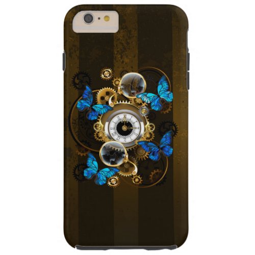 Steampunk Gears and Blue Butterflies Tough iPhone 6 Plus Case