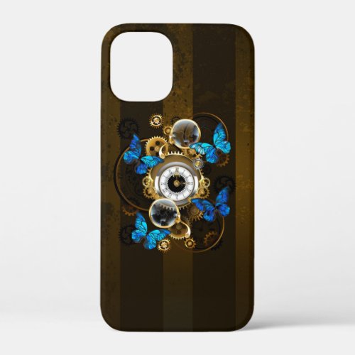 Steampunk Gears and Blue Butterflies iPhone 12 Mini Case