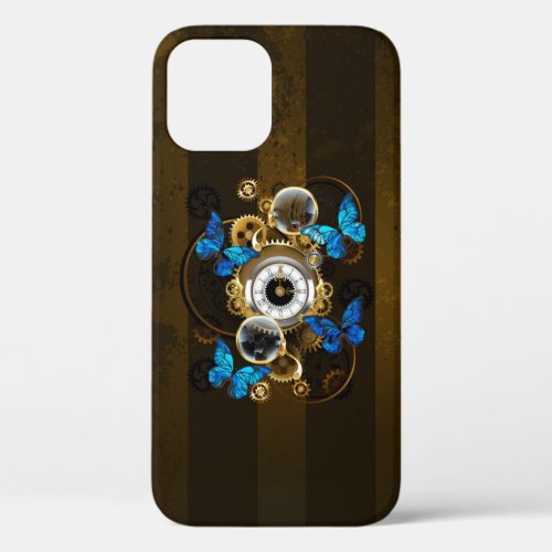 Steampunk Gears and Blue Butterflies iPhone 12 Pro Case