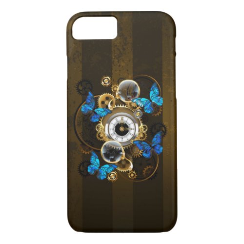 Steampunk Gears and Blue Butterflies iPhone 87 Case