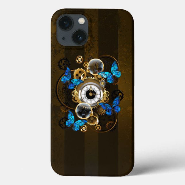 Steampunk Gears and Blue Butterflies Case-Mate iPhone Case (Back)