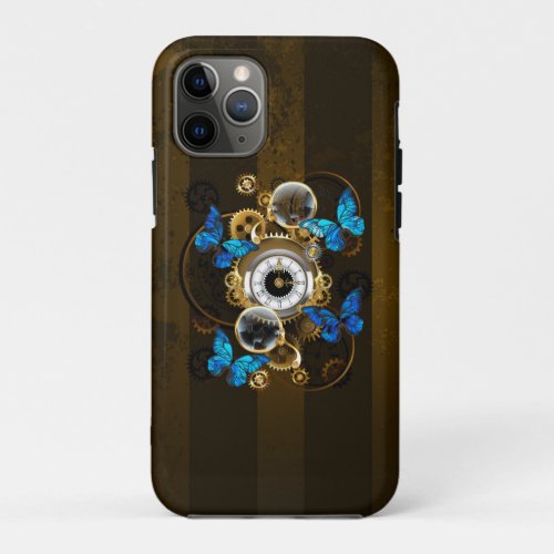 Steampunk Gears and Blue Butterflies iPhone 11 Pro Case