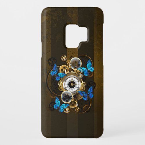 Steampunk Gears and Blue Butterflies Case_Mate Samsung Galaxy S9 Case