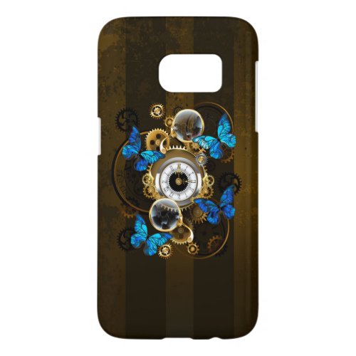 Steampunk Gears and Blue Butterflies Samsung Galaxy S7 Case