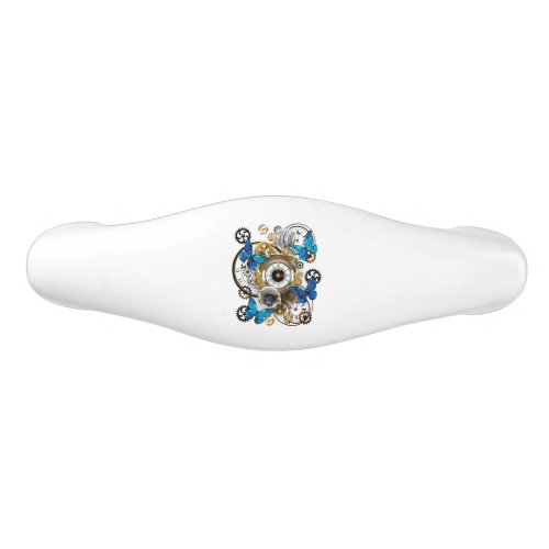 Steampunk Gears and Blue Butterflies Ceramic Drawer Pull