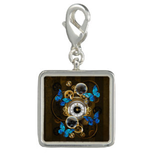Steampunk Gears and Blue Butterflies Charm