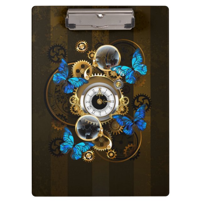Steampunk Gears and Blue Butterflies Clipboard (Front)