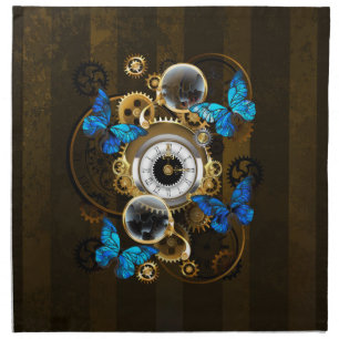 Steampunk Gears and Blue Butterflies Cloth Napkin