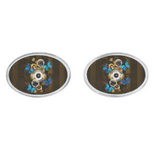 Steampunk Gears and Blue Butterflies Cufflinks