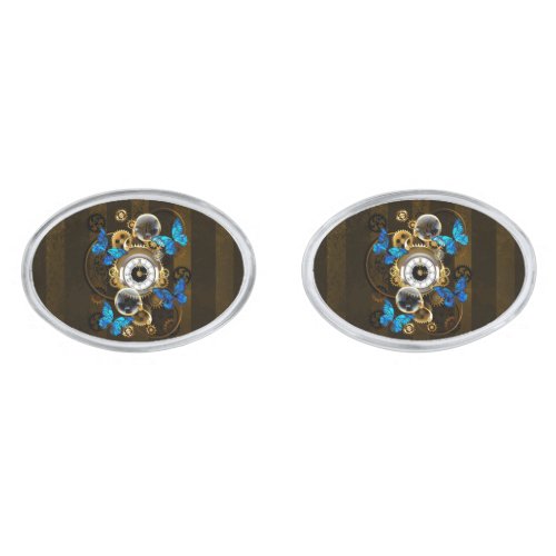 Steampunk Gears and Blue Butterflies Cufflinks