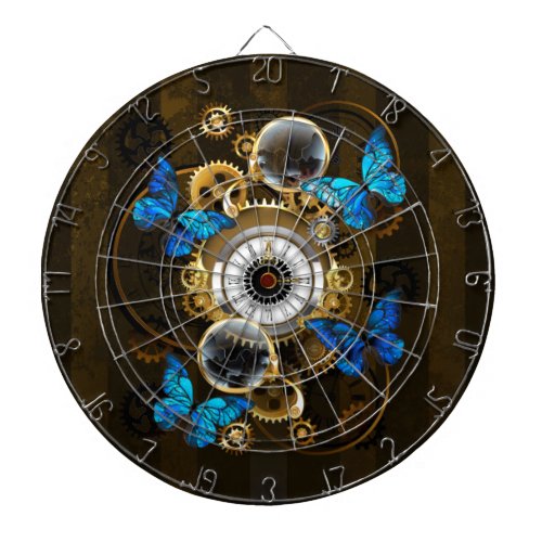 Steampunk Gears and Blue Butterflies Dart Board