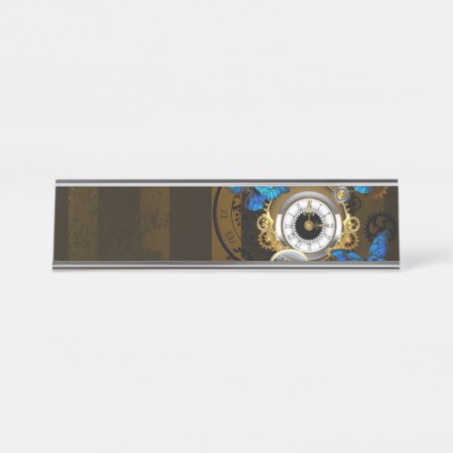 Steampunk Gears and Blue Butterflies Desk Name Plate