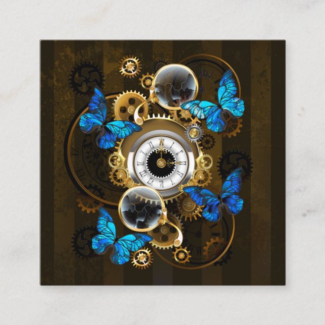 Steampunk Gears and Blue Butterflies Discount Card (Front)