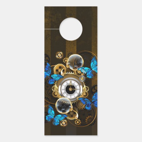 Steampunk Gears and Blue Butterflies Door Hanger