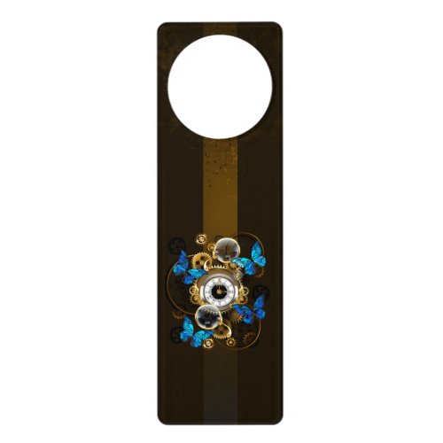 Steampunk Gears and Blue Butterflies Door Hanger
