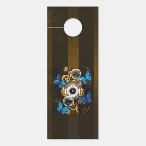 Steampunk Gears and Blue Butterflies Door Hanger