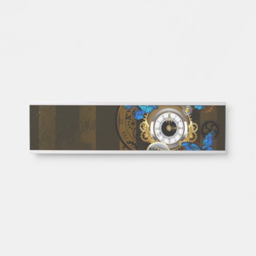 Steampunk Gears and Blue Butterflies Door Sign