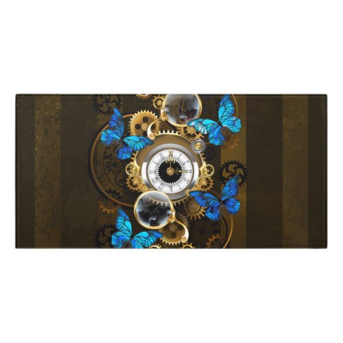 Steampunk Gears and Blue Butterflies Door Sign