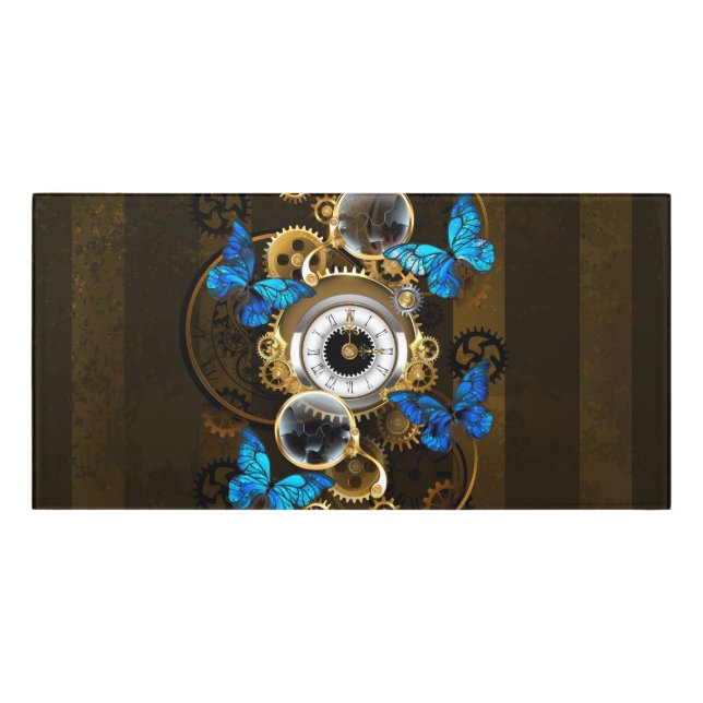 Steampunk Gears and Blue Butterflies Door Sign (Classic Front)