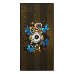 Steampunk Gears and Blue Butterflies Door Sign
