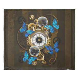 Steampunk Gears and Blue Butterflies Duvet Cover