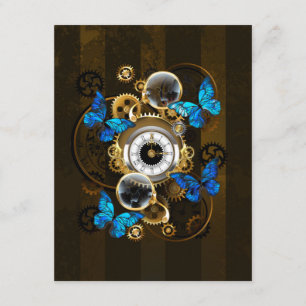 Steampunk Gears and Blue Butterflies Enclosure Card