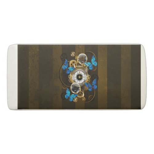 Steampunk Gears and Blue Butterflies Eraser