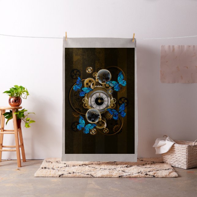 Steampunk Gears and Blue Butterflies Fabric (In Situ)