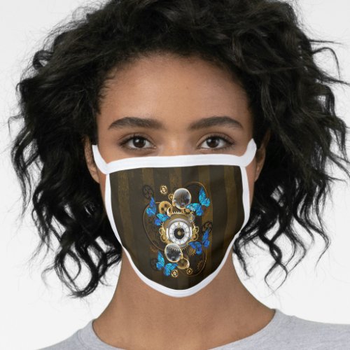 Steampunk Gears and Blue Butterflies Face Mask