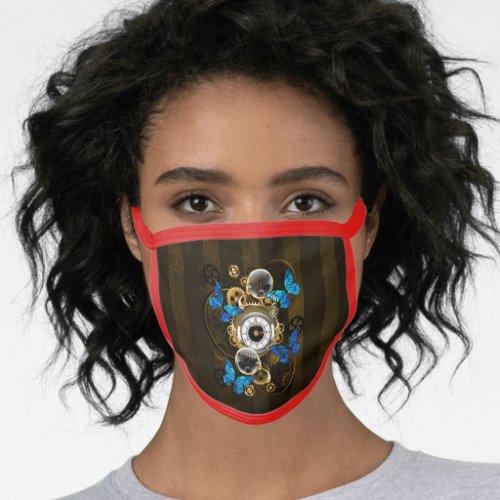 Steampunk Gears and Blue Butterflies Face Mask