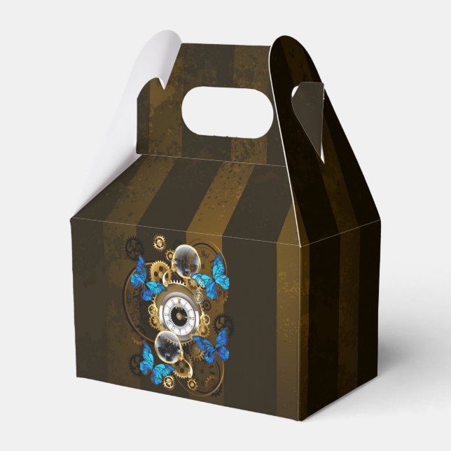 Steampunk Gears and Blue Butterflies Favor Boxes (Front Side)