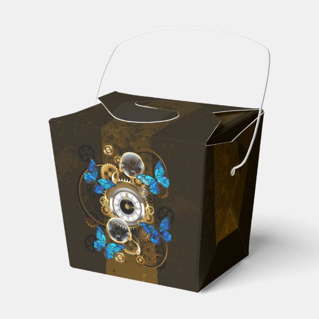 Steampunk Gears and Blue Butterflies Favor Boxes (Front Side)