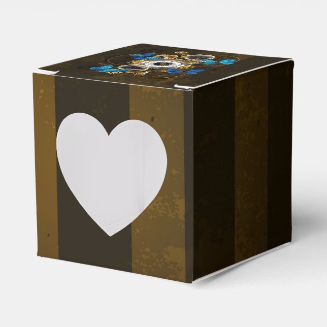 Steampunk Gears and Blue Butterflies Favor Boxes (Front Side)