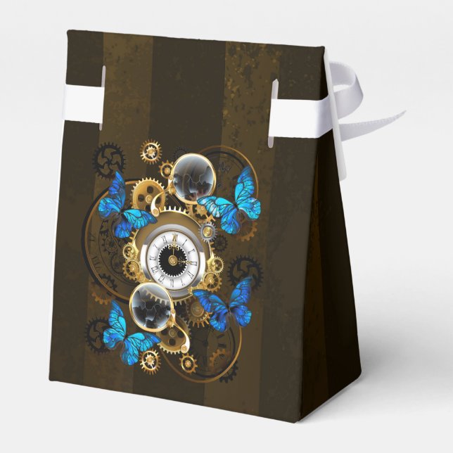 Steampunk Gears and Blue Butterflies Favor Boxes (Back Side)