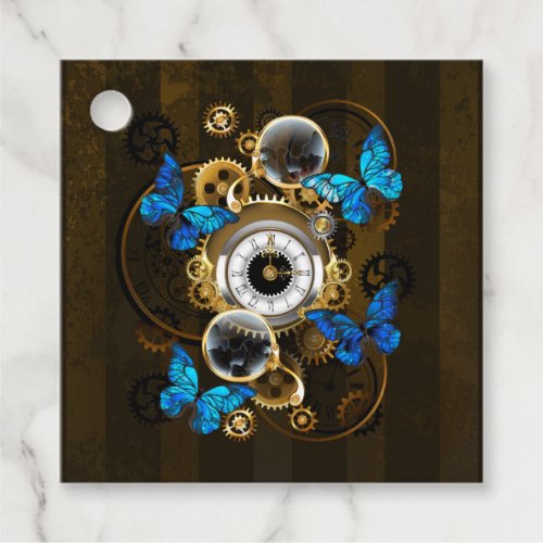 Steampunk Gears and Blue Butterflies Favor Tags