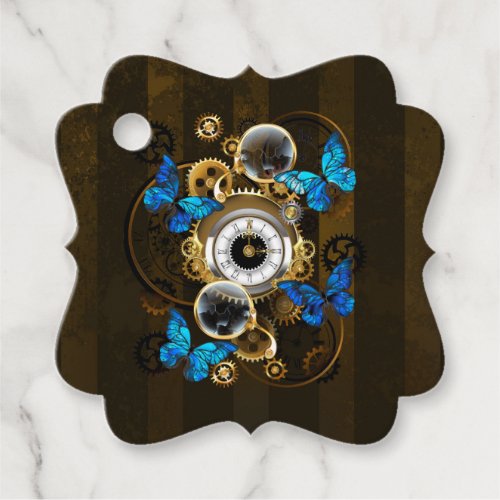 Steampunk Gears and Blue Butterflies Favor Tags