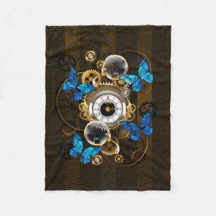 Steampunk Gears and Blue Butterflies Fleece Blanket
