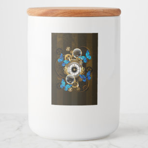Steampunk Gears and Blue Butterflies Food Label