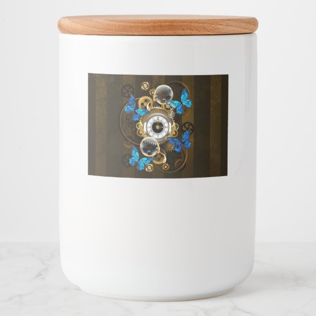 Steampunk Gears and Blue Butterflies Food Label (Front)