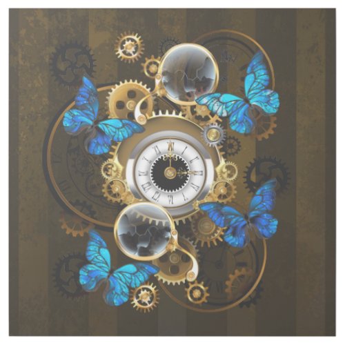 Steampunk Gears and Blue Butterflies Gallery Wrap